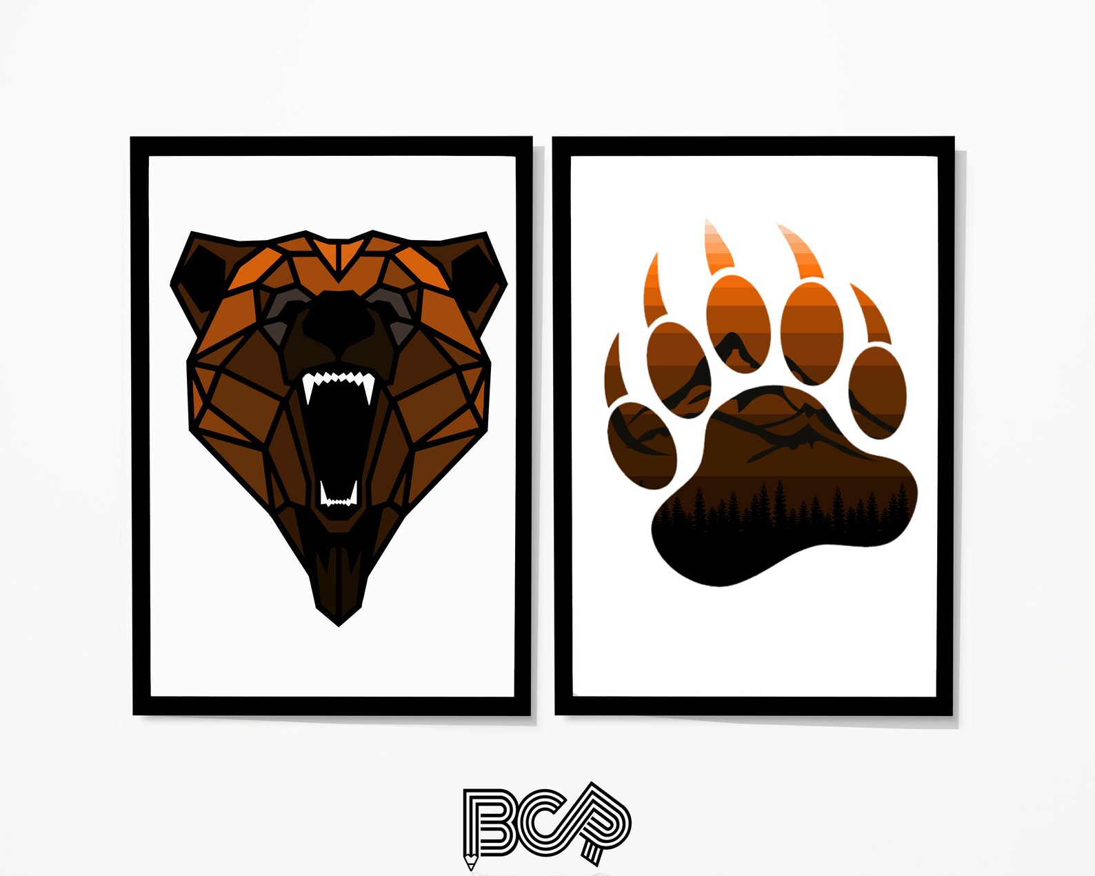 Bear Print Bear Paw Print Wilderness Wall Art Set of 2 Etsy