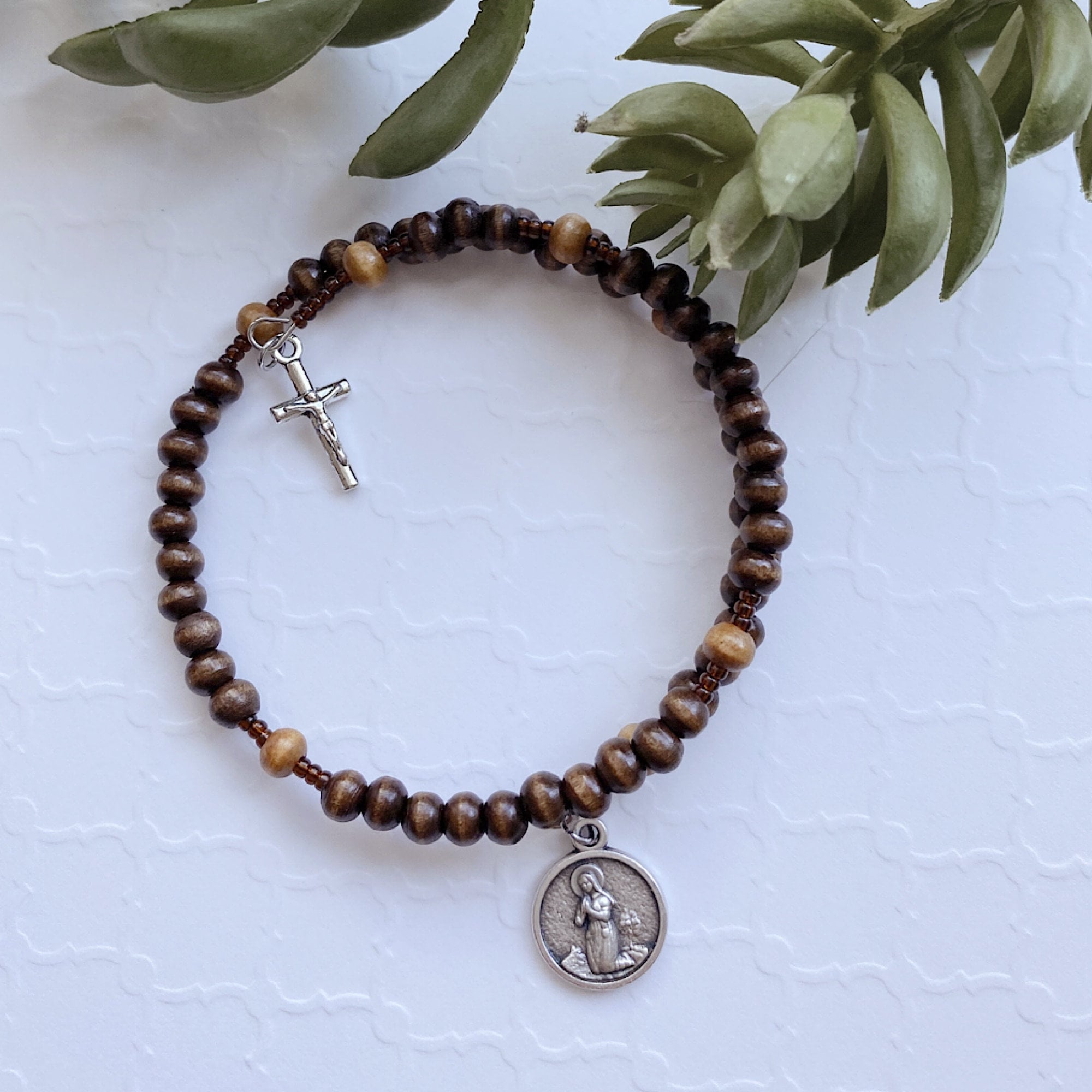 Rosary Bracelet 5 decade Wood Bead Rosary Bracelet Rosary Etsy