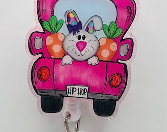 Easter Bunny in a Vintage Truck Badge Reel