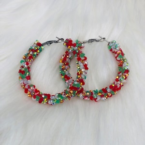 Oh, Christmas Tree Chunky Rhinestone Hoops