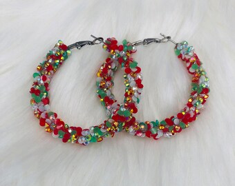 Oh, Christmas Tree Chunky Rhinestone Hoops