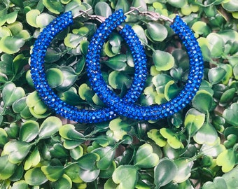 Royal Blue Rhinestone Hoops