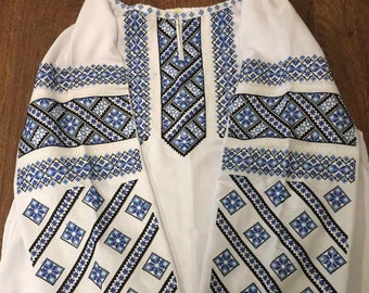 White Linen Vyshyvanka | Ukrainian Embroidered Blouse | Gift For Her | Geometric Pattern | Ethno Folk Shirt | Custom Boho Top | White Blouse