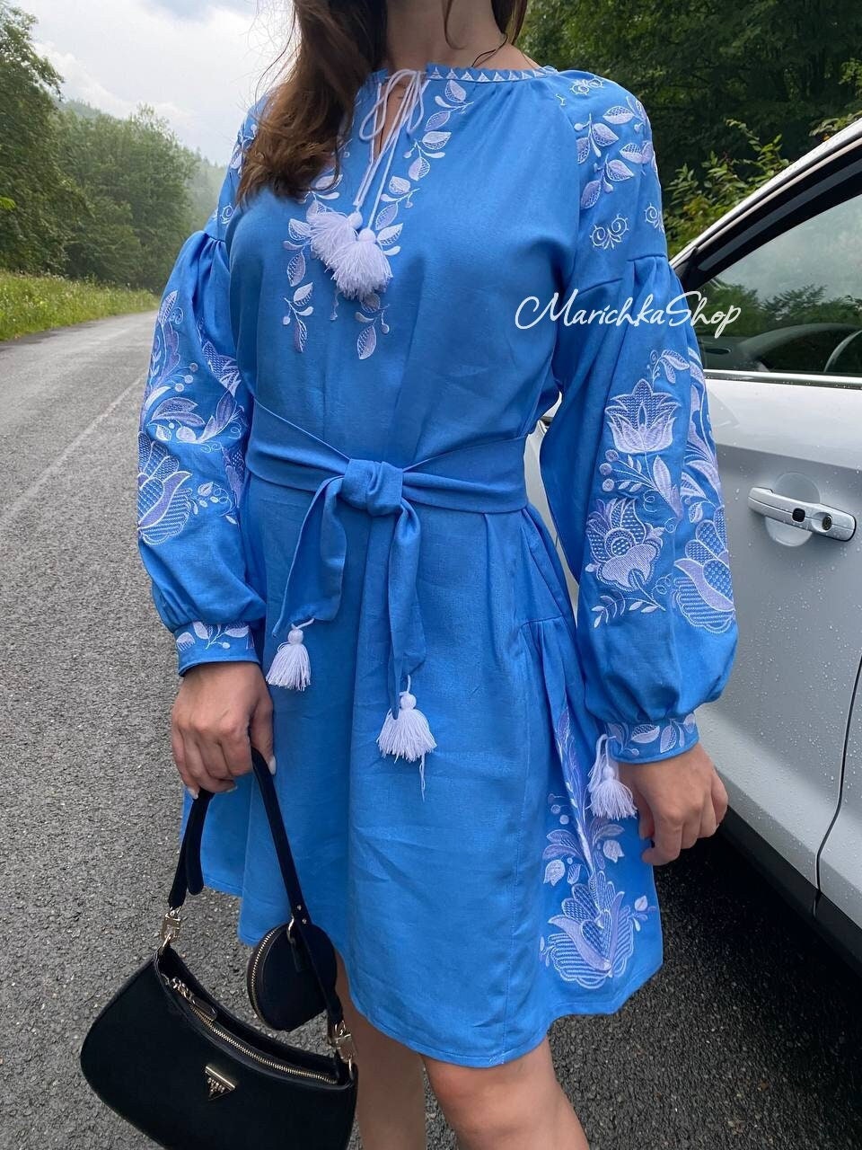 Beautiful embroidered dress. Handmade blue dress. Ethno Folk dress for woman, girl. Gift for her, woman. Ukrainian Boho dress. Vyshyvanka
