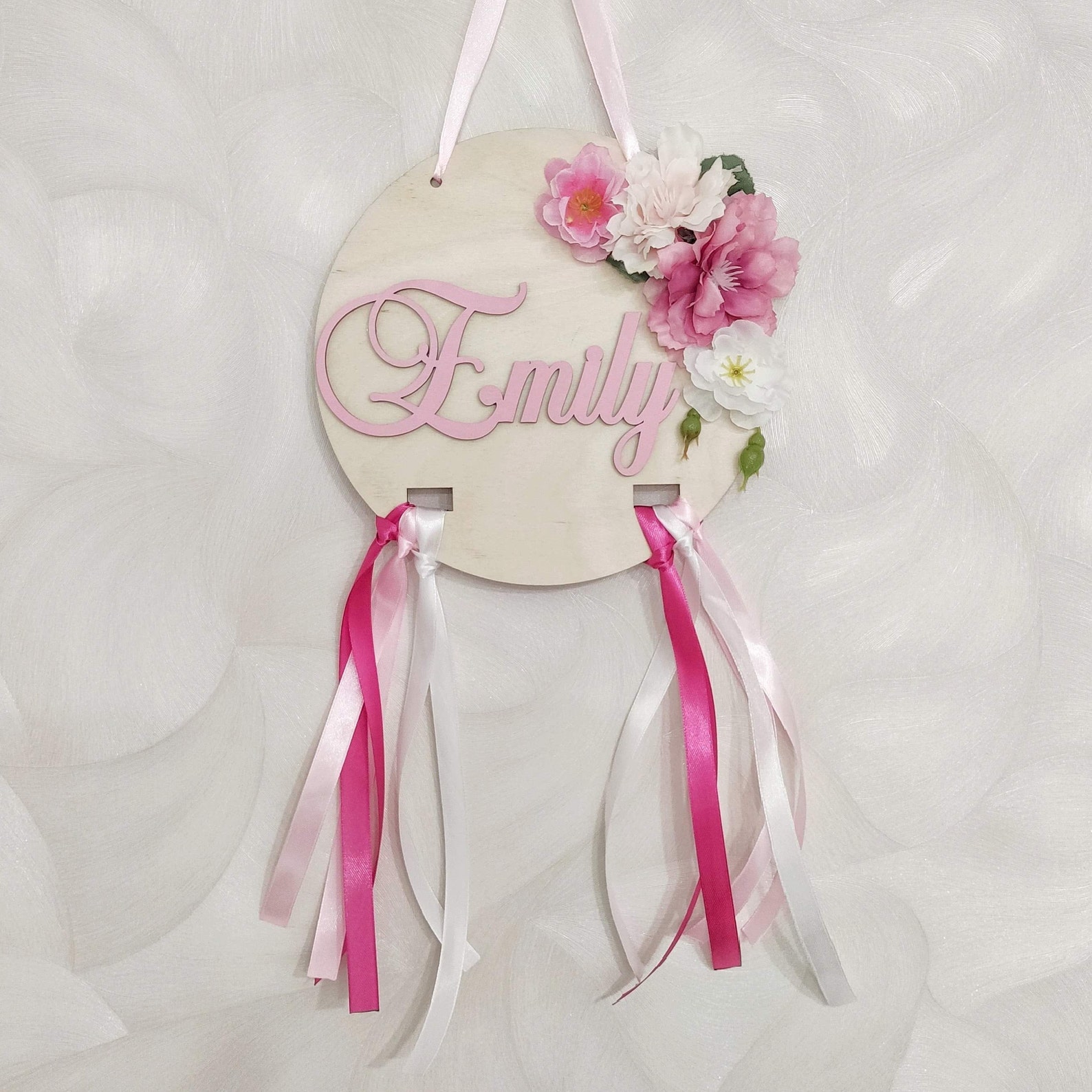 Baby name plate Name sign for nursery girl Round wood sign Etsy