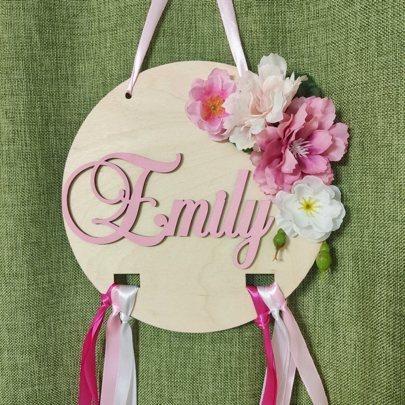 Baby name plate Name sign for nursery girl Round wood sign Etsy