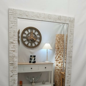 John Lewis Blanca Wood Frame Wall Mirror Bevelled Glass 106x76cm Silver White