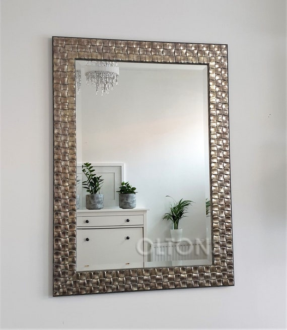 六地蔵尊　在銘　壁掛けインテリア　 額縦横幅 53cmx62.5cm Wall Mirror Wood Square Mosaic Design Frame in Champagne or