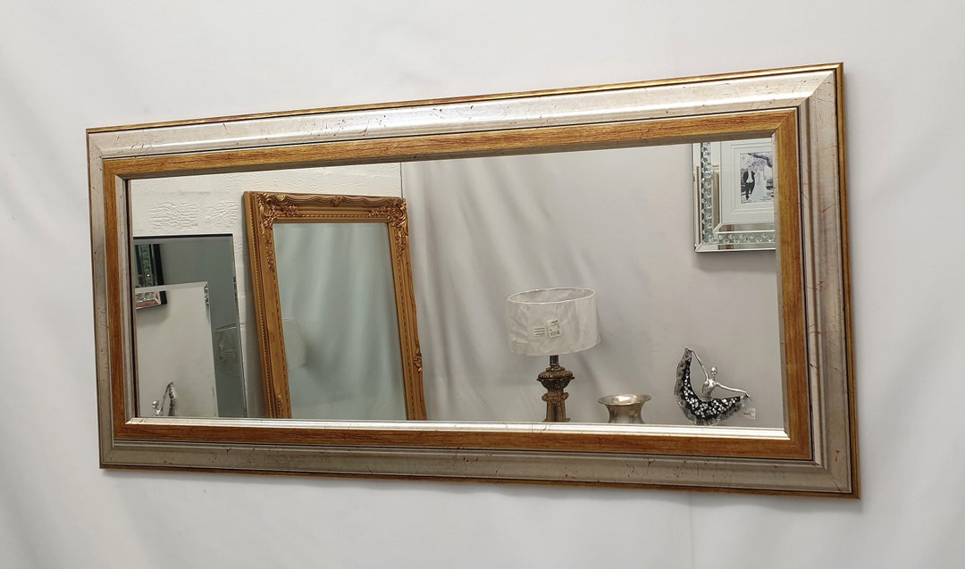 Antique Silver & Gold Wood Frame Wall Mirror Rectangular Etsy UK