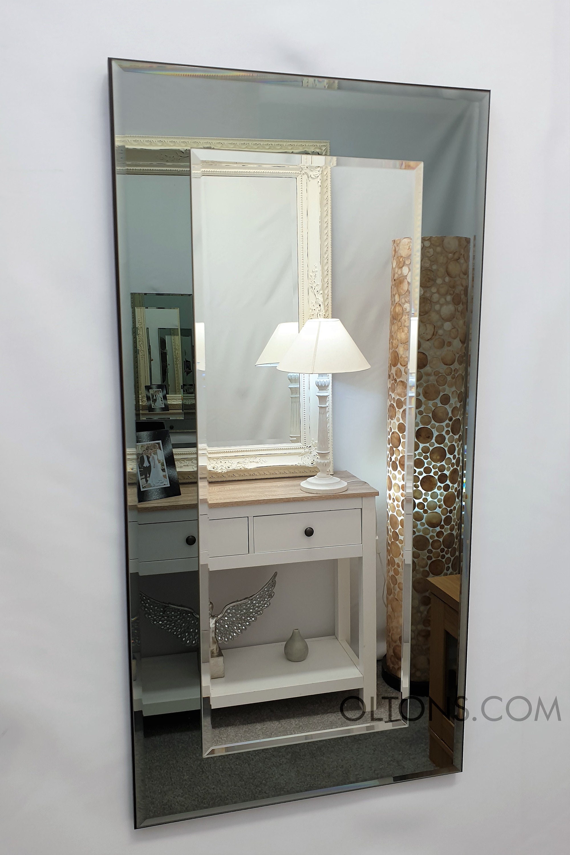 Marietta Wall Mirror Grey Smoked Glass 80x40cm Black Frame 2 Layer