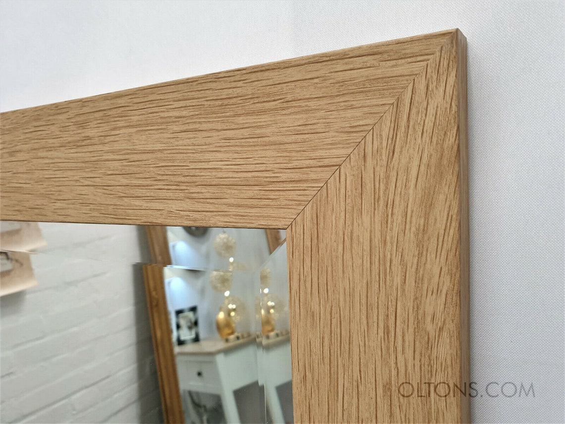 Natural Oak Finish Wood Frame Wall Mirror Rectangular Bevelled Etsy