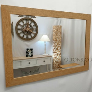 Natural Oak Finish Wood Frame Wall Mirror Rectangular Bevelled Glass 106x76cm Home Decor