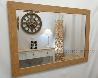 Natural Oak Finish Wood Frame Wall Mirror Rectangular Bevelled Glass 106x76cm Home Decor