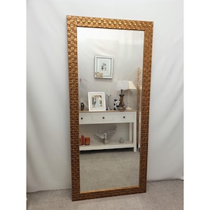Large Antique Gold Mosaic Wood Frame Wall Mirror Bevelled Edge 167x76cm