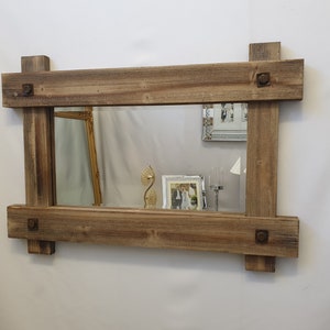 Natural Rustic Distressed Driftwood Wall Mirror Bevelled Glass 87x61cm Handmade