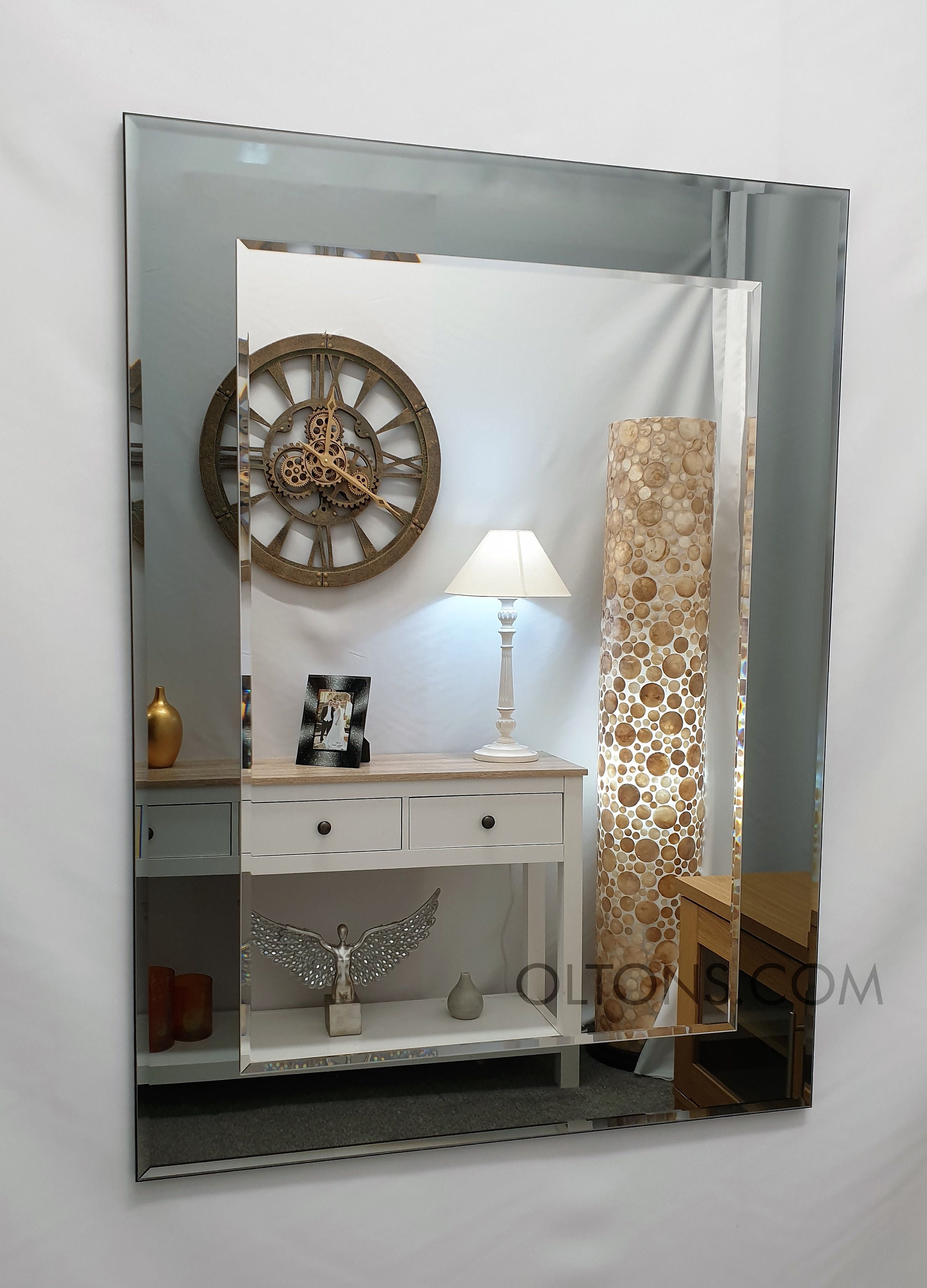 Marietta Modern Wall Mirror Grey / Smoked Glass Frame Silver Etsy UK