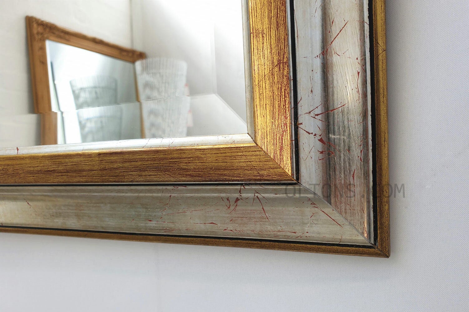 Antique Silver & Gold Wood Frame Wall Mirror Bevelled 92x66cm 36x26inch ...