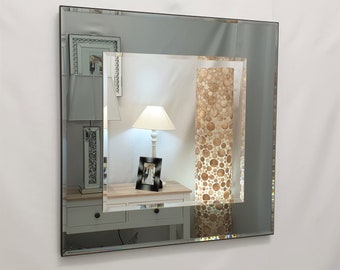 Marietta Square Wall Mirror Grey / Smoked Glass Frame 2 Layers Bevelled 60x60cm