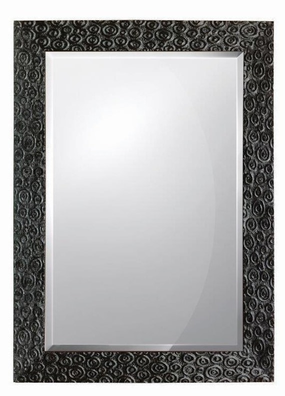Espejo rectangular con acabado brillante negro Diseño circular Marco de  madera maciza biselado 106x76cm 42x30 pulgadas -  España