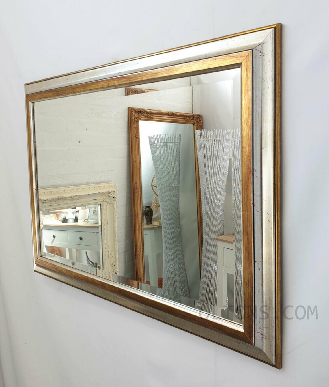Antique Silver & Gold Wood Frame Wall Mirror Bevelled 92x66cm Etsy