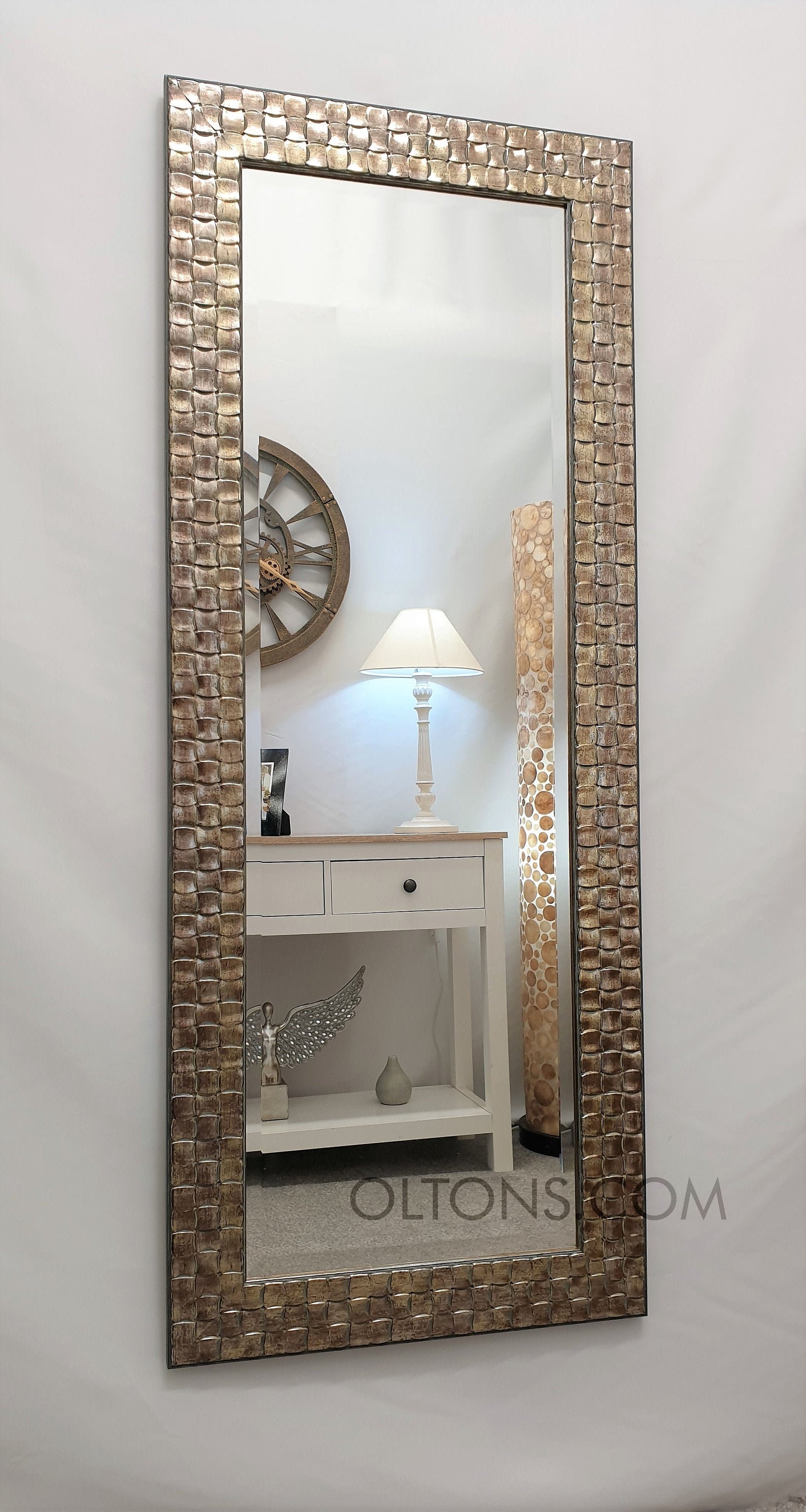 Full Length Wall Mirror Wood Square Mosaic Design Frame