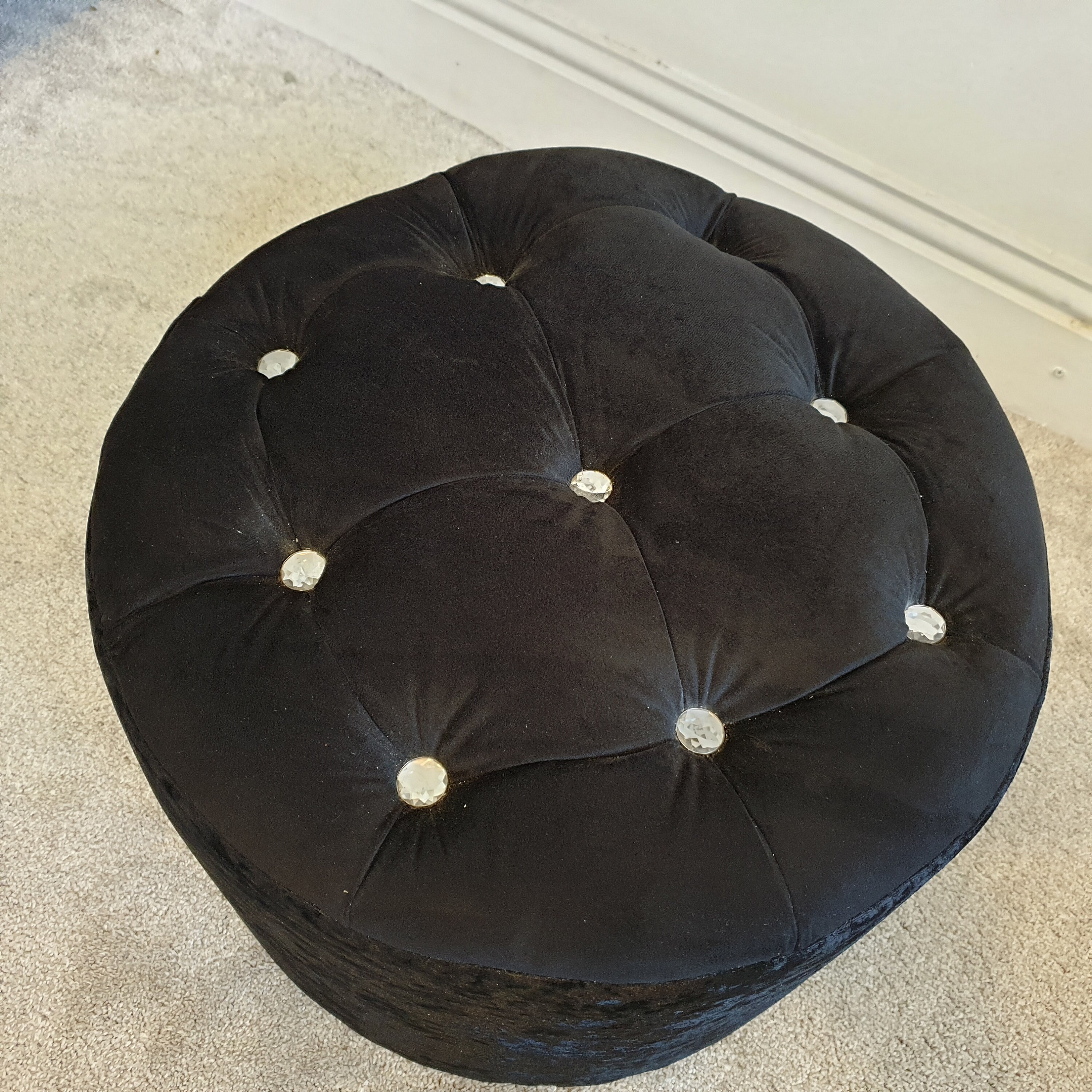 Footstool Handmade Black Valvet Fabric With Crystal Design 49cm Round ...