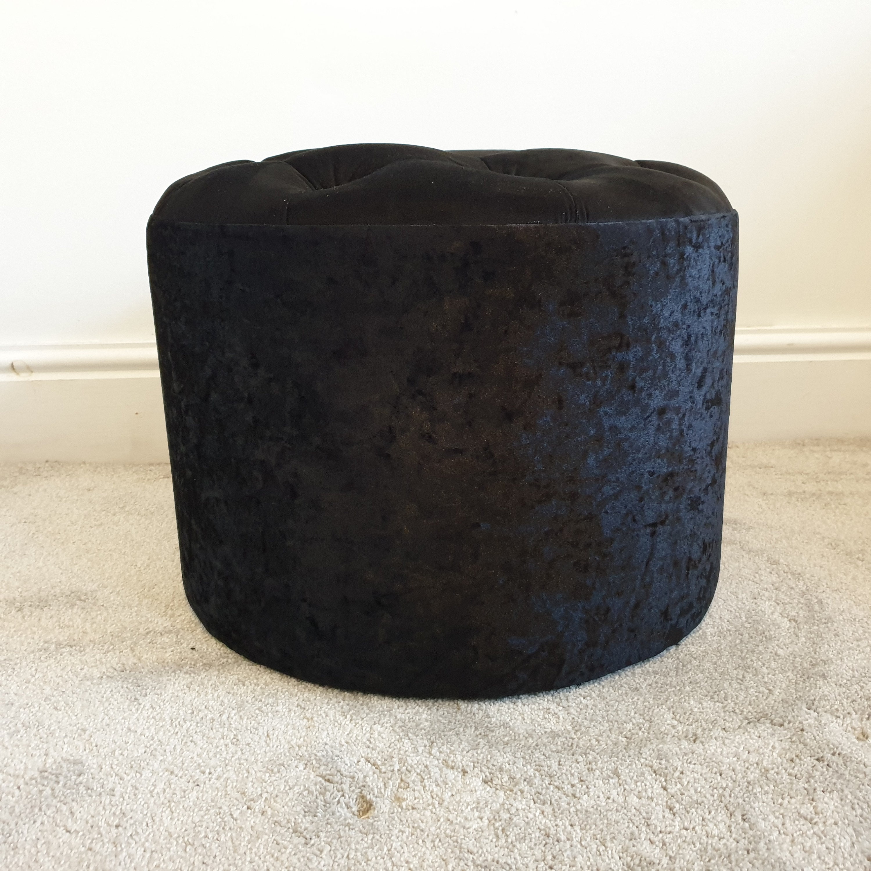 Footstool Handmade Black Valvet Fabric With Crystal Design 49cm Round ...