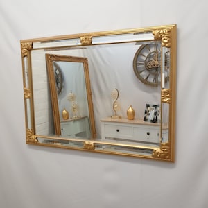 Antique Ornate Gold Vintage French Wall Mirror 96x70cm Bevelled Glass Made in UK Traditional Home Interior Intricate Design