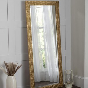 Gold Mosaic Design Large Wall Mirror Solid Wood Frame Bevelled 117x92cm (46x36 inches)