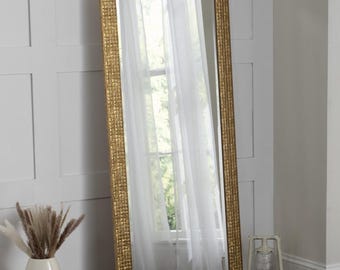 Gold Mosaic Design Large Wall Mirror Solid Wood Frame Bevelled 117x92cm (46x36 inches)