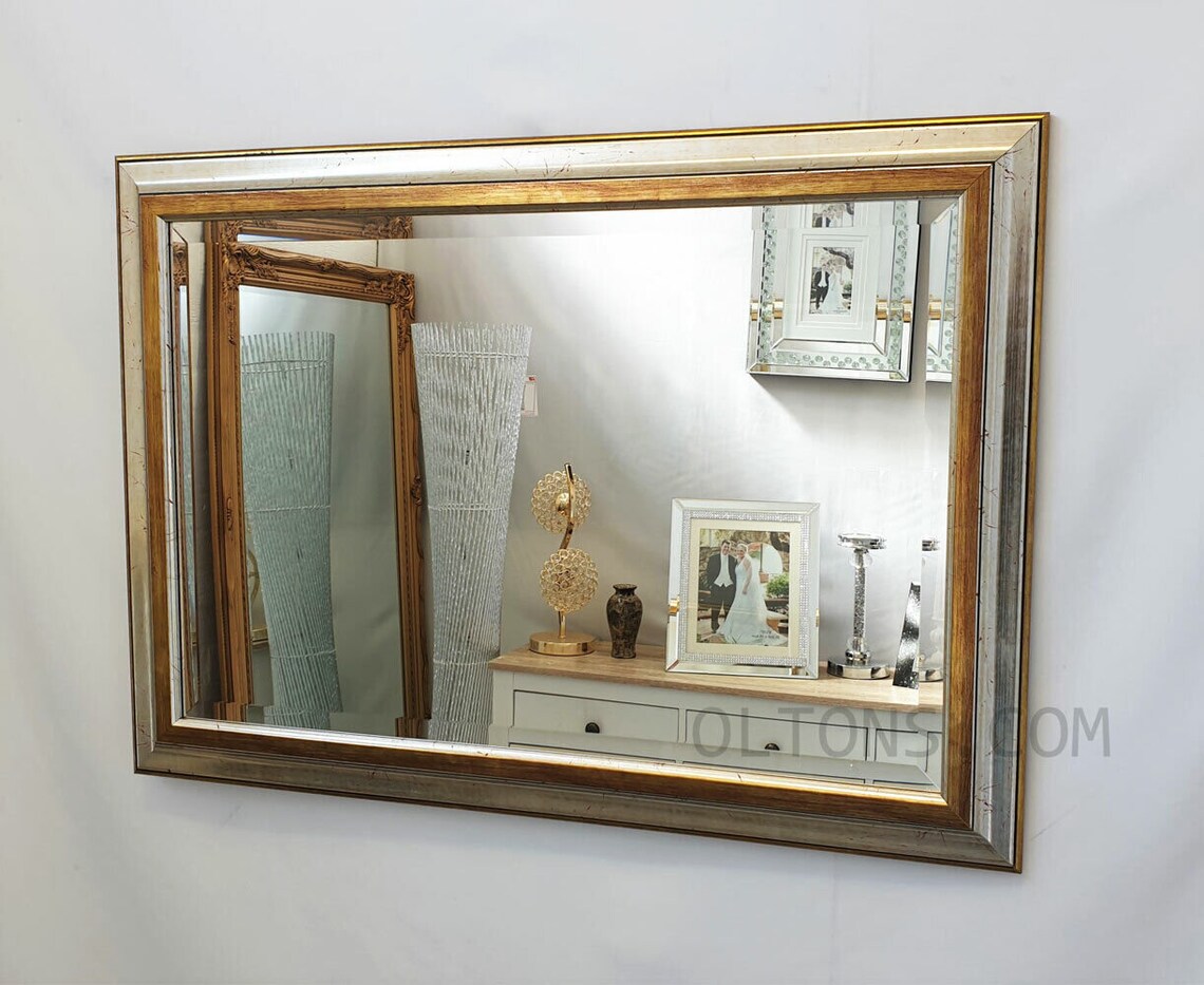 Antique Silver & Gold Wood Frame Wall Mirror Bevelled 92x66cm Etsy