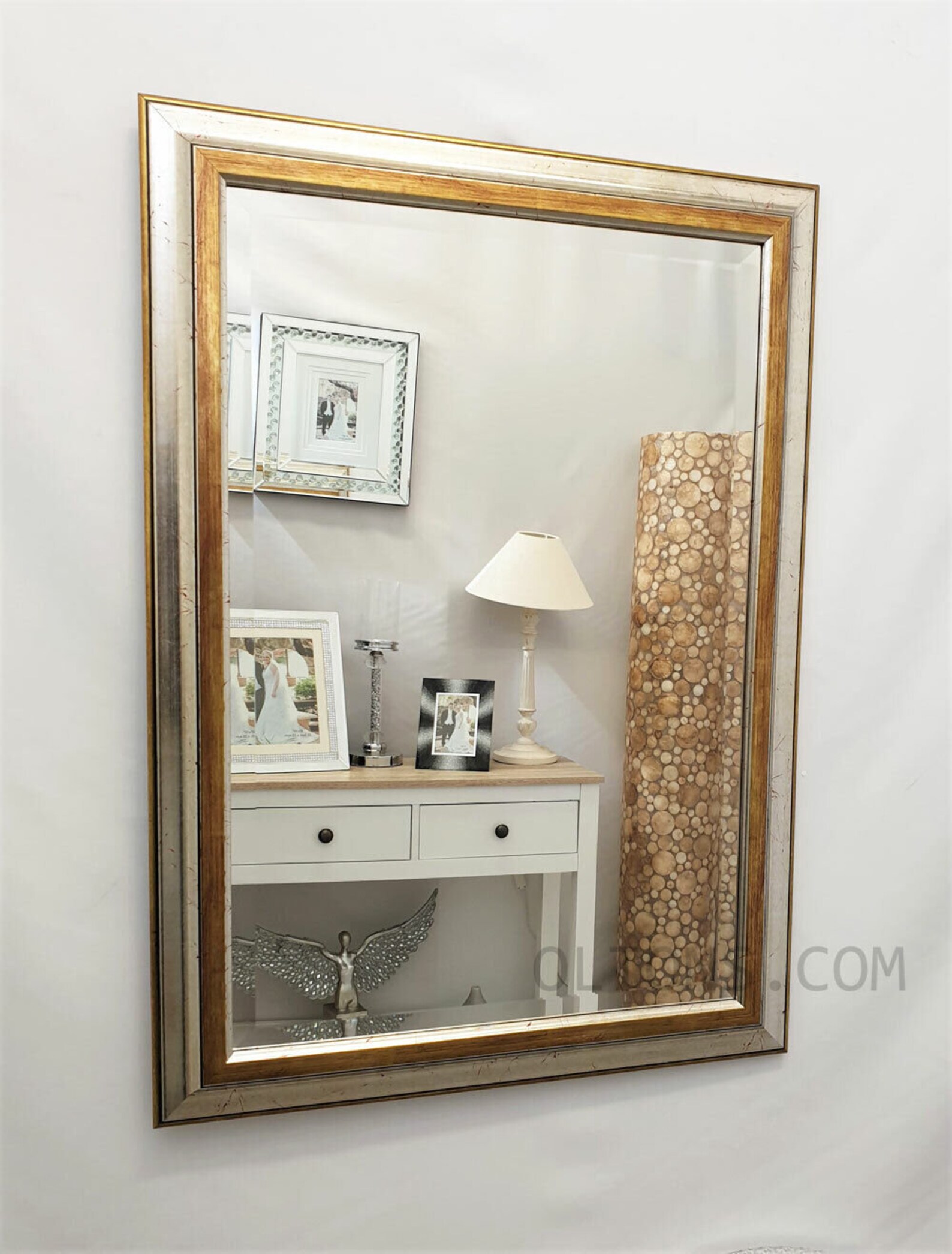 Antique Silver & Gold Wood Frame Wall Mirror Bevelled 92x66cm 36x26inch ...