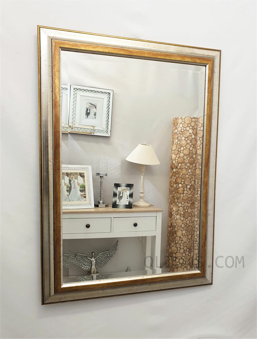 Antique Silver & Gold Wood Frame Wall Mirror Bevelled 92x66cm 36x26inch