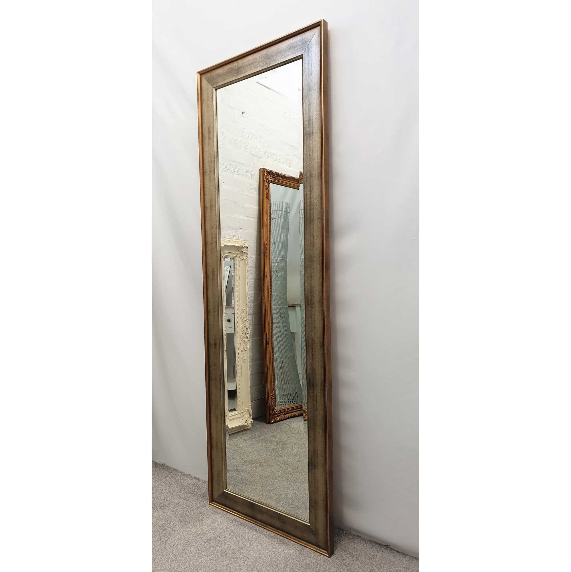 Espejo de pared alto con marco de madera clásico dorado plateado envejecido  biselado 165x53cm -  España