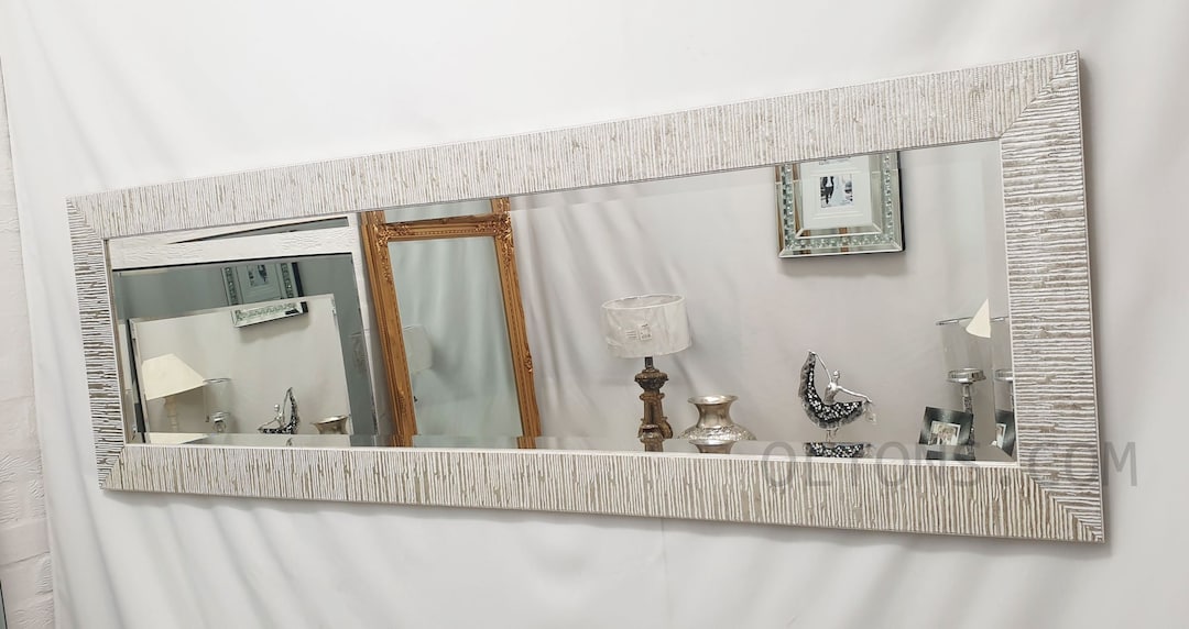 John Lewis Blanca Wood Frame Wall Mirror Bevelled Glass Silver White ...
