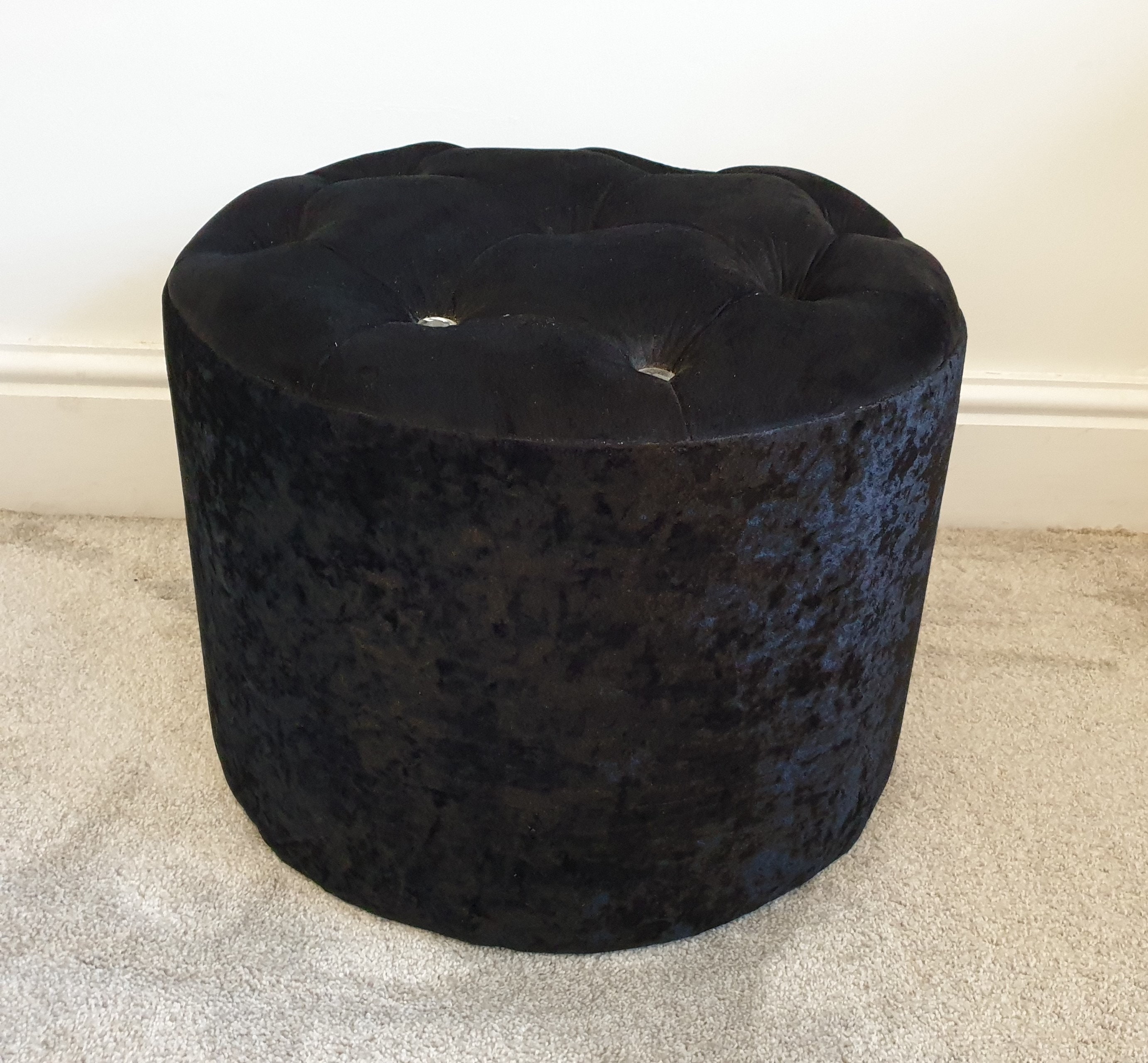Footstool Handmade Black Valvet Fabric With Crystal Design 49cm Round ...