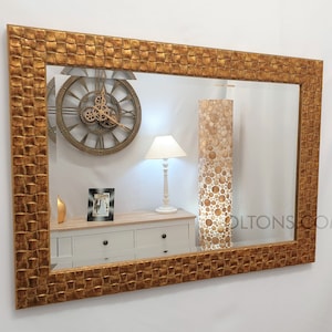 John Lewis Gold Mosaic Large Wall Mirror Solid Wood Frame Bevelled 117x92cm (46x36 inches)