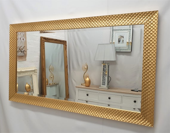 Casa Gold Espejo de Pared Marco de Madera Gruesa Diseño de Mosaico Biselado  106x76cm 42x30 pulgadas Diseño de Mosaico -  México