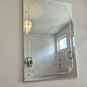 Plain Silver Frame Wall Mirror Engraved Etching Design Vintage Traditional 78x52cm (30x20inch) Bevelled Glass Modern Frameless Made in UK