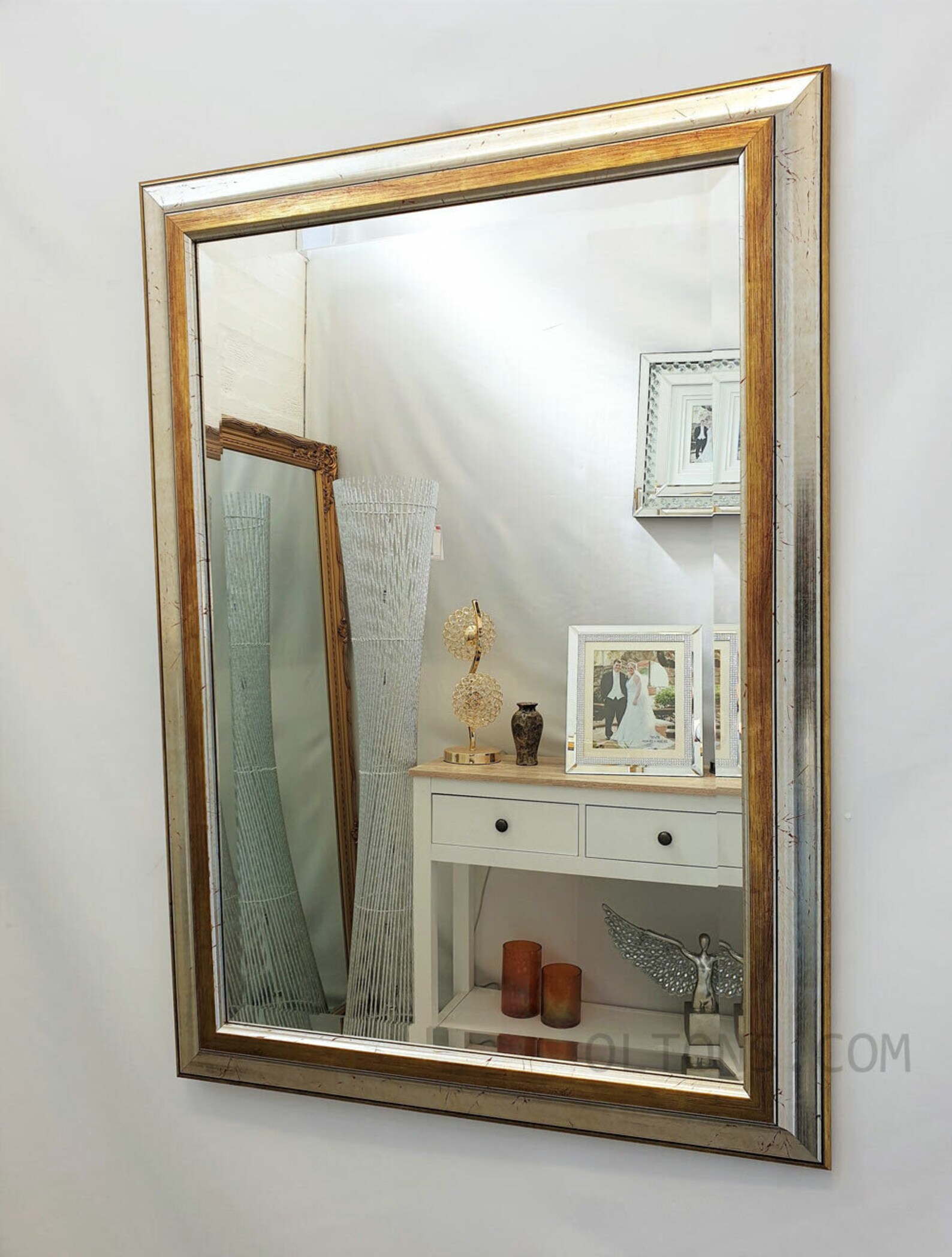 Antique Silver & Gold Wood Frame Wall Mirror Bevelled 92x66cm 36x26inch