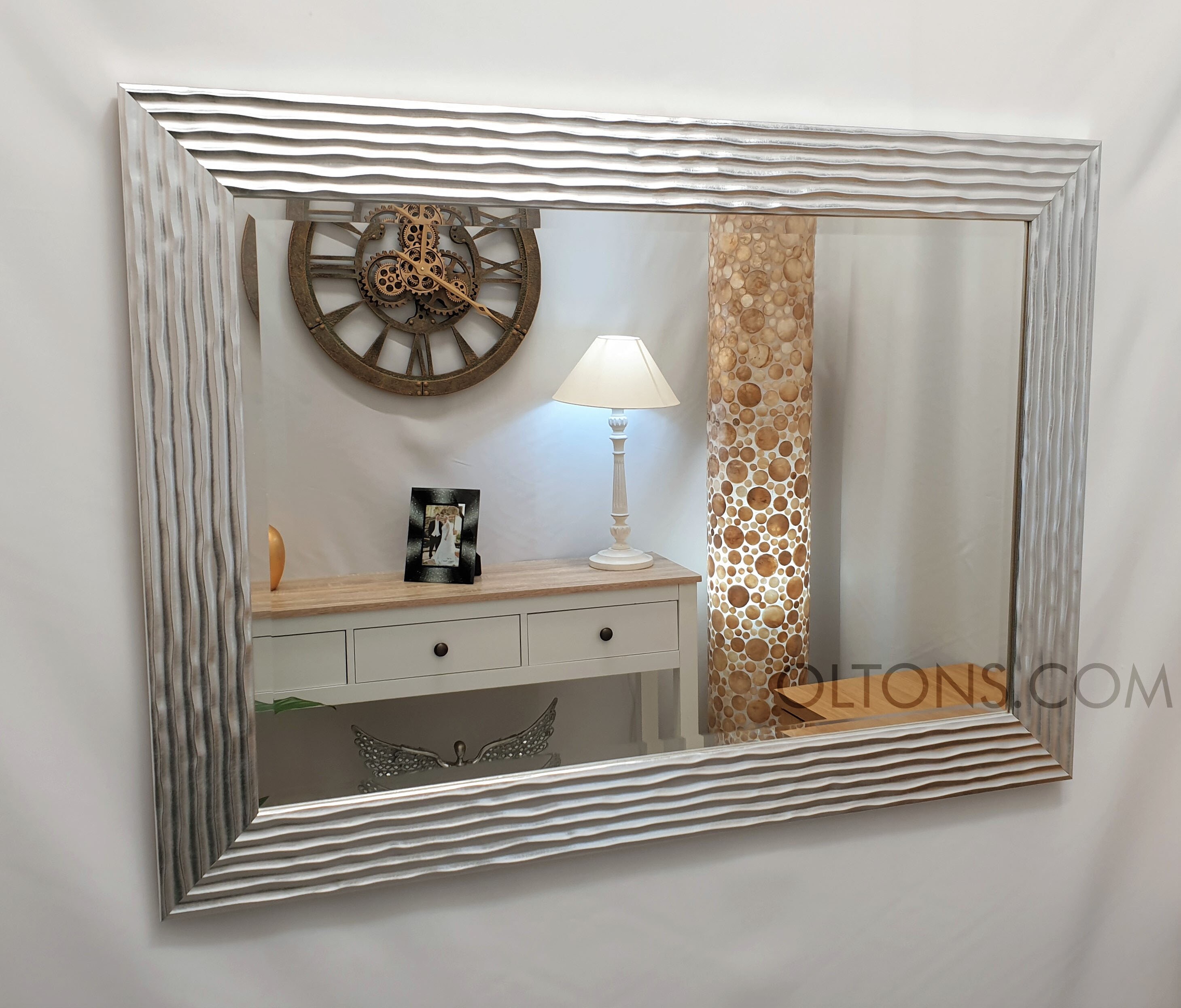John Lewis Delphine Wave Design Wall Mirror Silver Wood