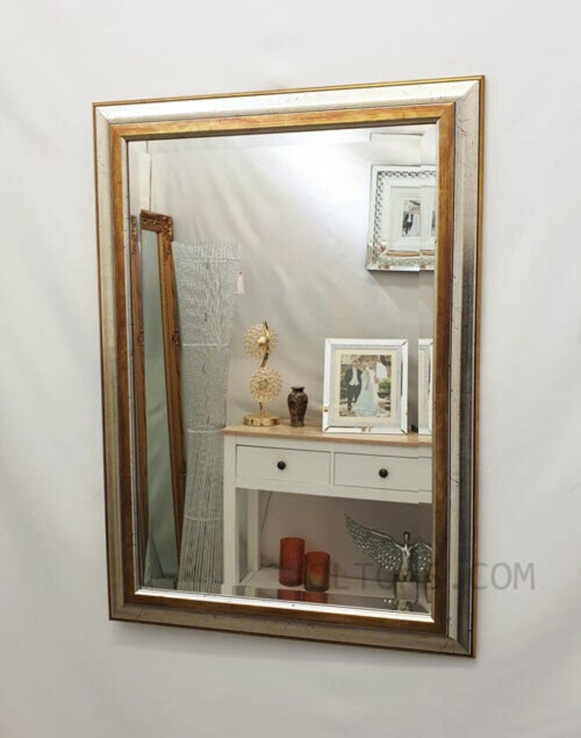 Antique Silver & Gold Wood Frame Wall Mirror Bevelled 92x66cm Etsy