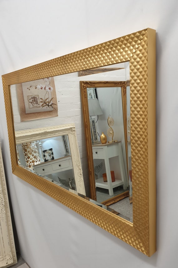 Casa Gold Espejo de Pared Marco de Madera Gruesa Diseño de Mosaico Biselado  106x76cm 42x30 pulgadas Diseño de Mosaico -  España