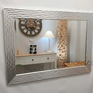 Delphine Wave Design Wall Mirror Silver Chrome Wooden Frame Bevelled Glass 69x95cm