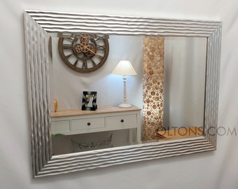 Delphine Wave Design Wall Mirror Silver Chrome Wooden Frame Bevelled Glass 69x95cm