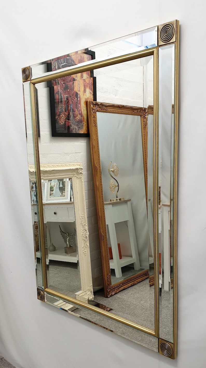 Modern Art Deco Wall Mirror Gold Frame Circle Vintage Etsy