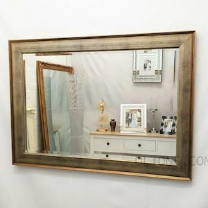 Antique Silver Gold Classic Wood Frame Wall Mirror 106x76cm (42x30inch) Quality Bevelled Glass Made in UK