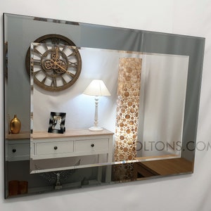 Marietta Modern Wall Mirror Grey / Smoked Glass Frame Silver Bevelled Edge 2 Layer Mirror Home Interior Decor Quality Glass Made in UK