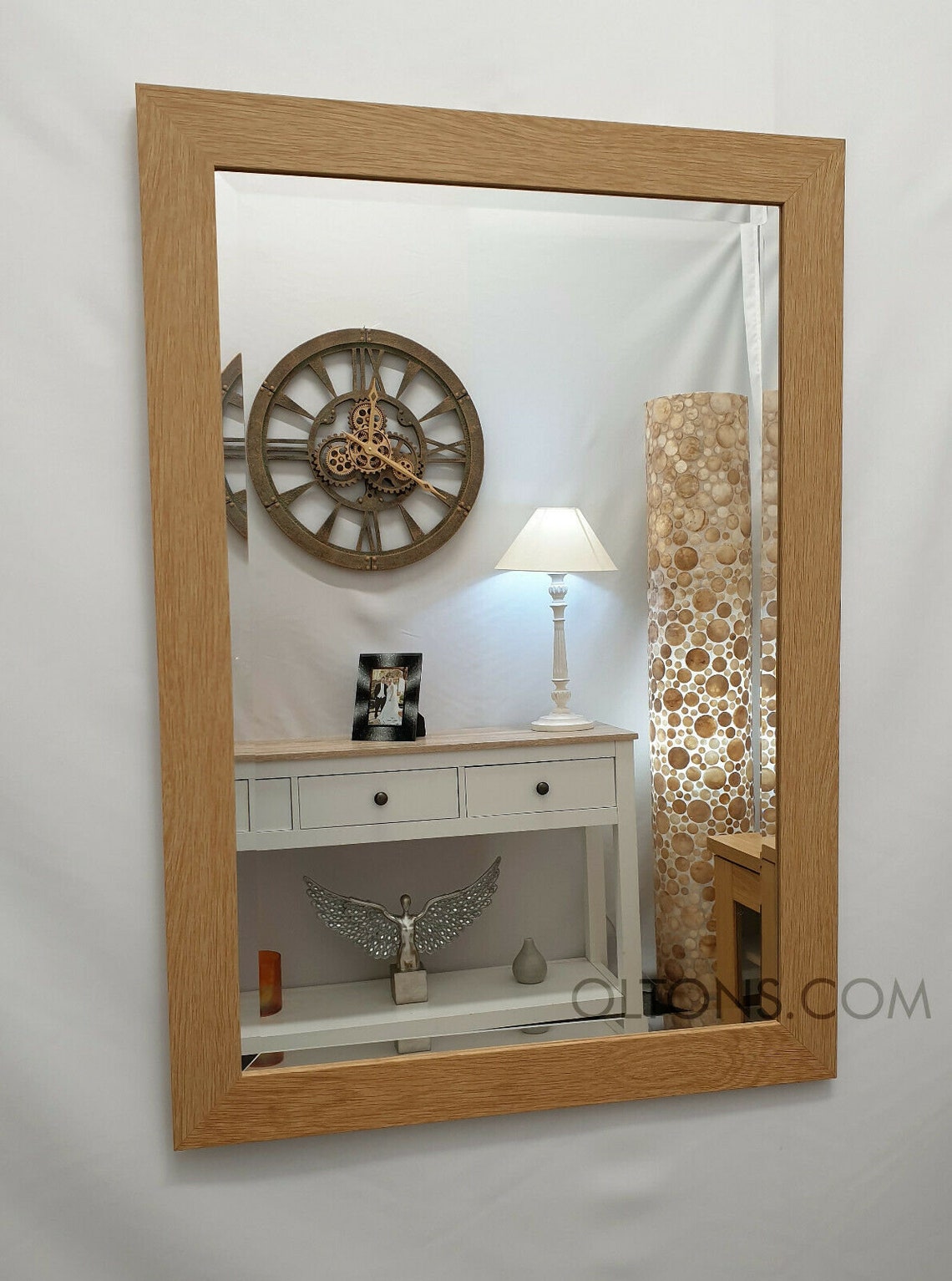 Natural Oak Finish Wood Frame Wall Mirror Rectangular Bevelled | Etsy