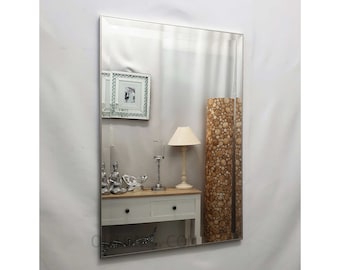 Oltons Plain Silver Framed Modern Wall Mirror Rectangular 25mm Bevelled Glass UK